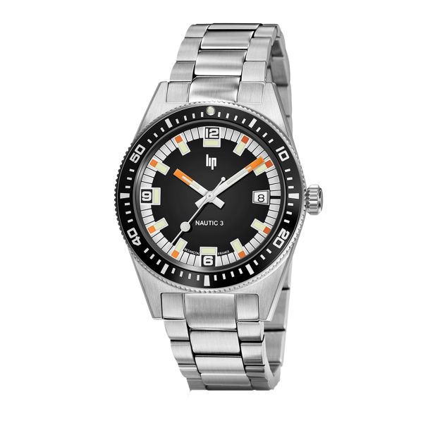 Lip Nautic 3 automatic black dial steel bracelet 39 mm