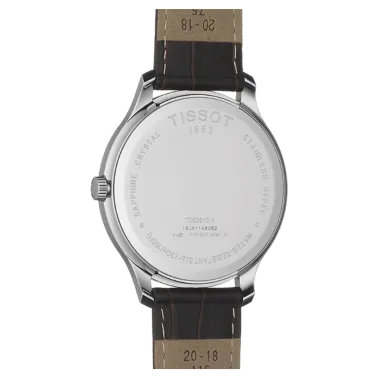 Montre Tissot T-Classic Tradition quartz cadran argent bracelet cuir brun 42 mm T063.610.16.038.00
