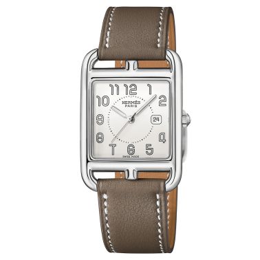 Montre HERMÈS Cape Cod Grand Modèle quartz cadran argenté bracelet cuir taupe 37 mm W043640WW00