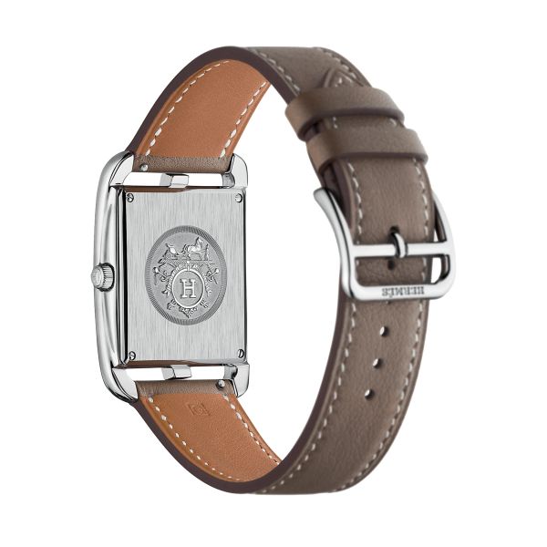 Montre HERMÈS Cape Cod Grand Modèle quartz cadran argenté bracelet cuir taupe 37 mm W043640WW00