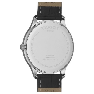 Montre Tissot T-Classic Tradition quartz cadran noir chiffres romains bracelet cuir noir 42 mm T063.610.16.058.00