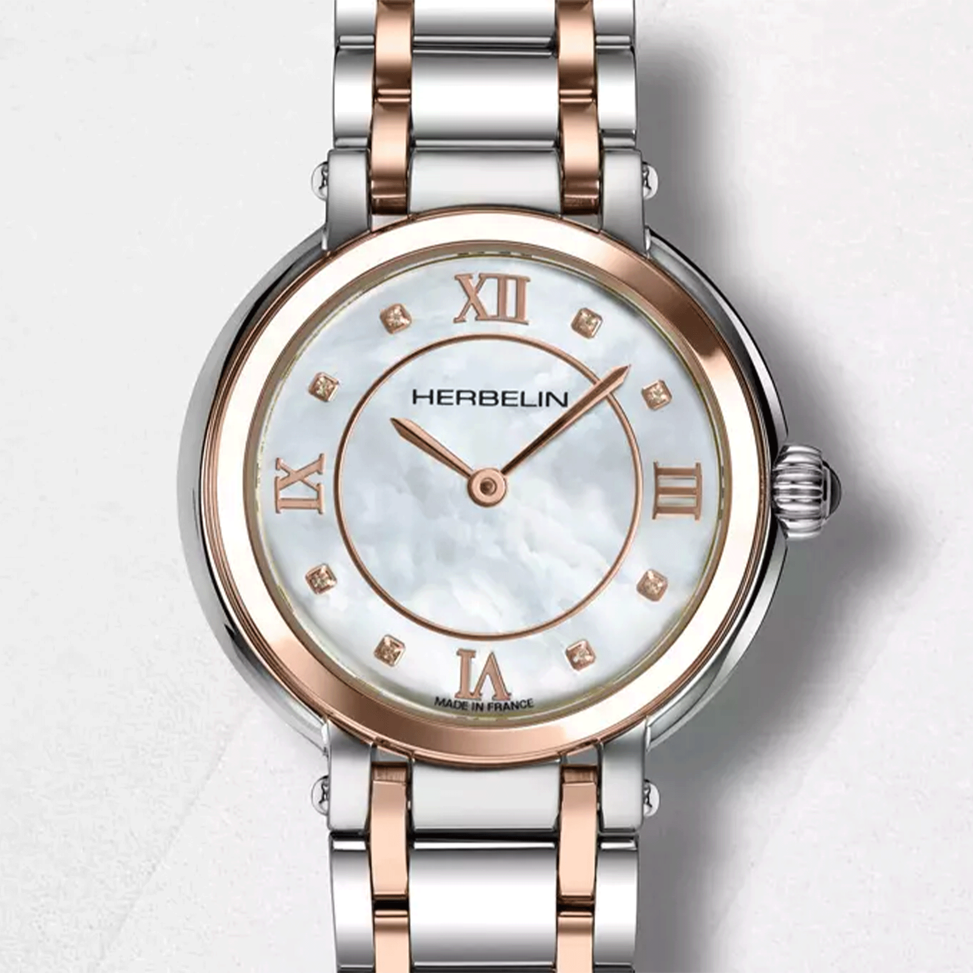 Herbelin Galet quartz mother-of-pearl dial numerals two-tone steel bracelet 28 mm Herbelin Galet quartz mother-of-pearl dial numerals two-tone steel bracelet 28 mm