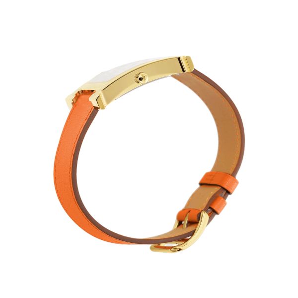 Montre HERMÈS Heure H Moyen Modèle PVD Or jaune quartz cadran blanc bracelet cuir orange 30 mm