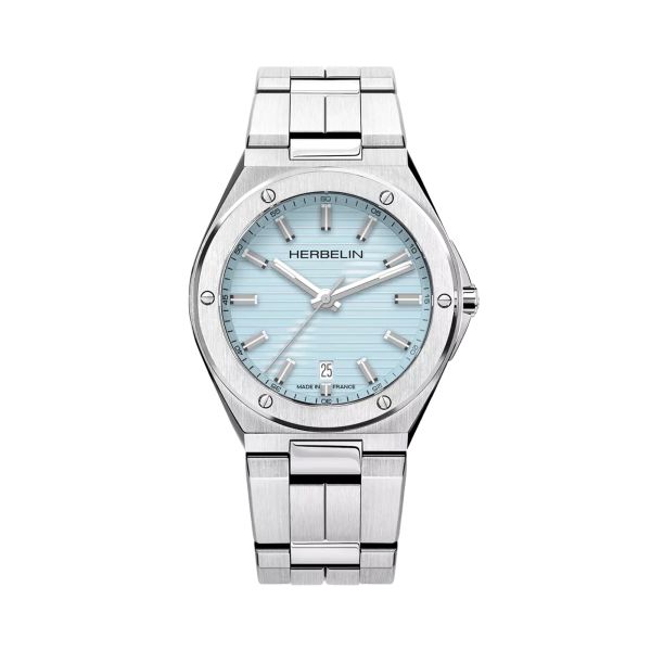 Montre Herbelin Cap Camarat quartz cadran bleu glacier bracelet acier 40,5 mm