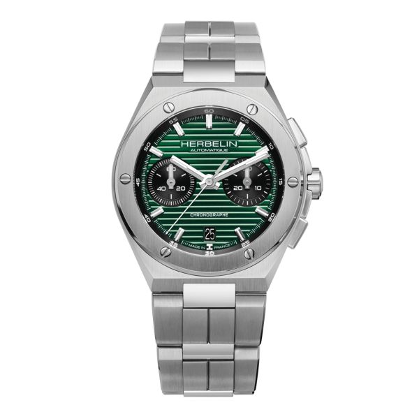 Herbelin Cap Camarat Chronograph Automatic green dial steel bracelet 42 mm