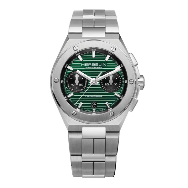 Montre Herbelin Cap Camarat Chronographe Automatique cadran vert bracelet acier 42 mm