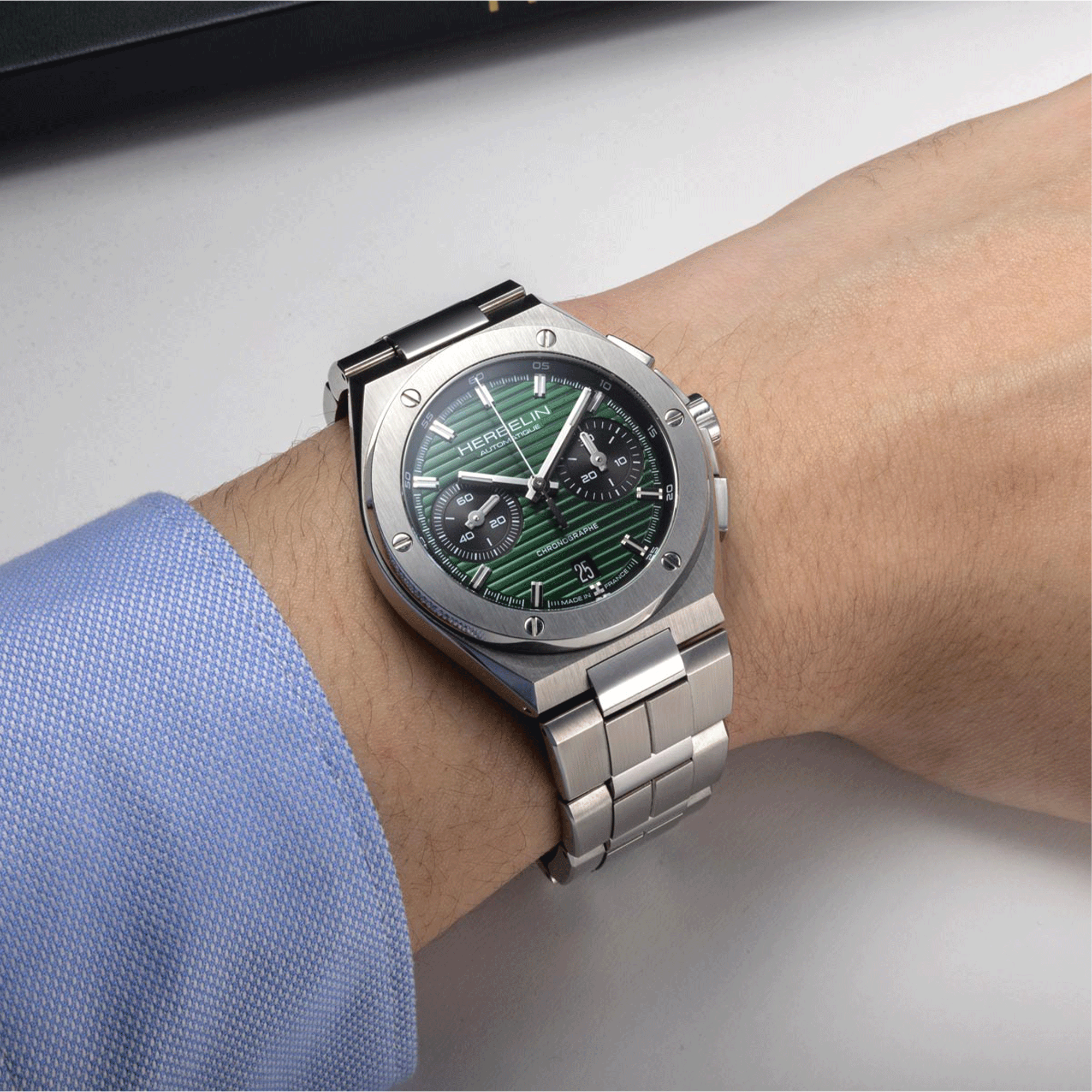 Herbelin Cap Camarat Chronograph Automatic green dial steel bracelet 42 mm