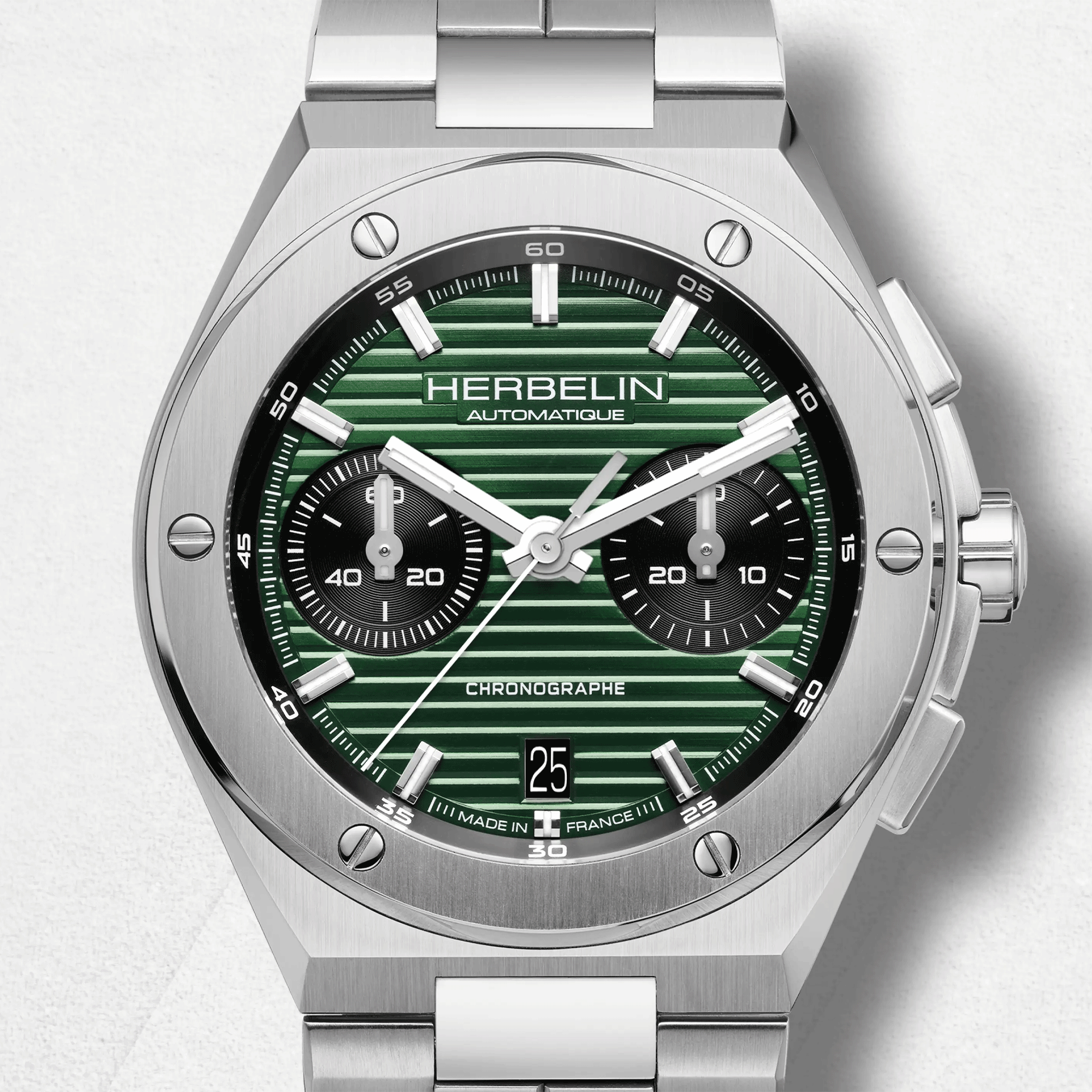 Herbelin Cap Camarat Chronograph Automatic green dial steel bracelet 42 mm