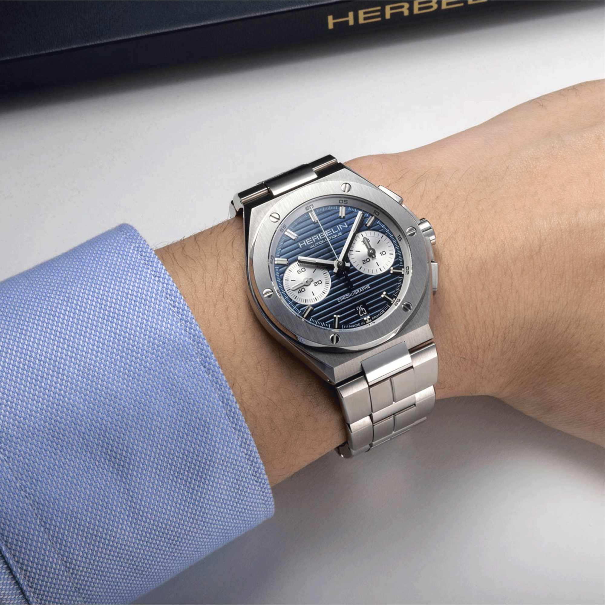 Herbelin Cap Camarat Chronograph Automatic blue dial steel bracelet 42 mm