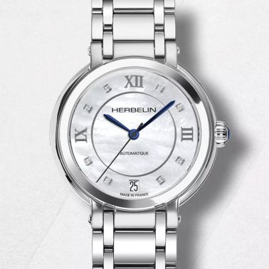 Montre Herbelin Galet Automatique cadran nacre bracelet acier 33,5 mm