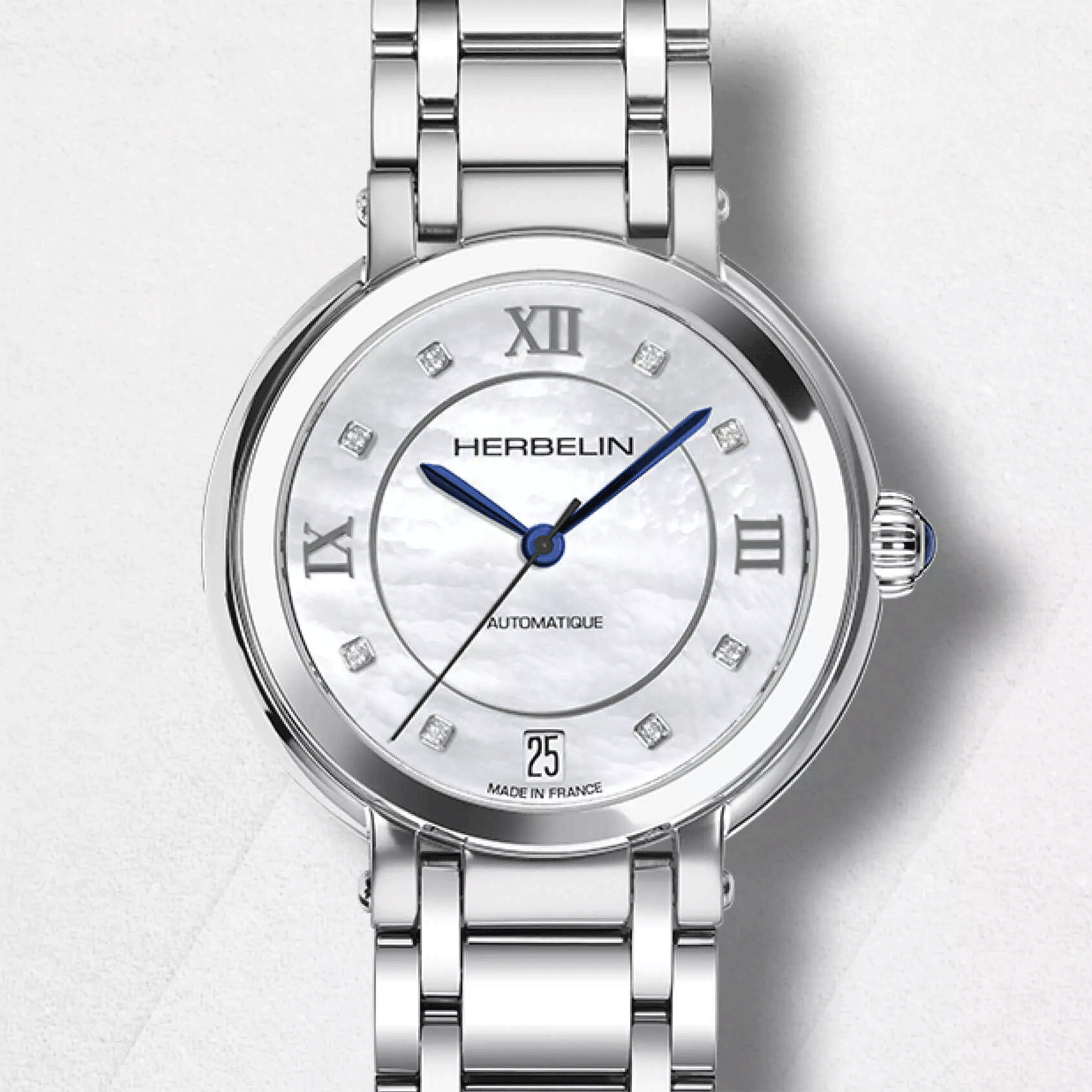 Montre Herbelin Galet Automatique cadran nacre bracelet acier 33,5 mm