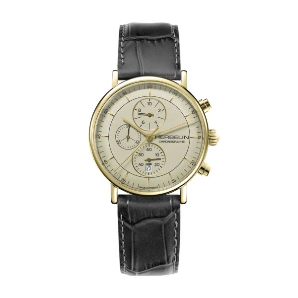 Herbelin Inspiration Chronograph quartz gold dial leather strap 40 mm
