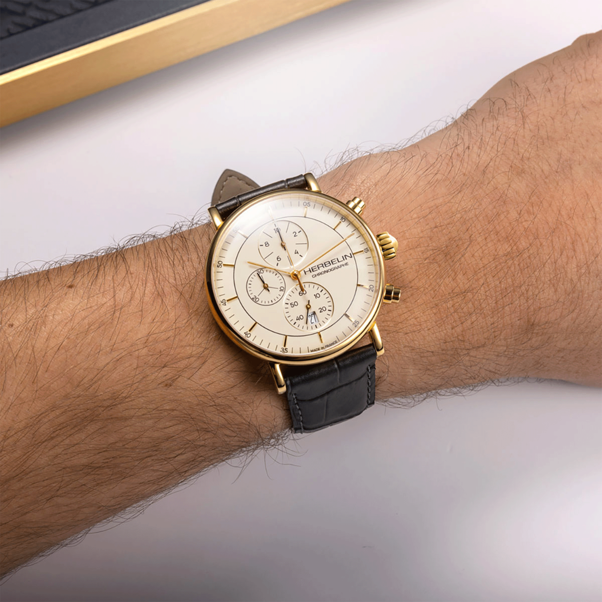 Herbelin Inspiration Chronograph quartz gold dial leather strap 40 mm