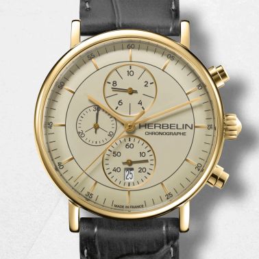 Herbelin Inspiration Chronograph quartz gold dial leather strap 40 mm