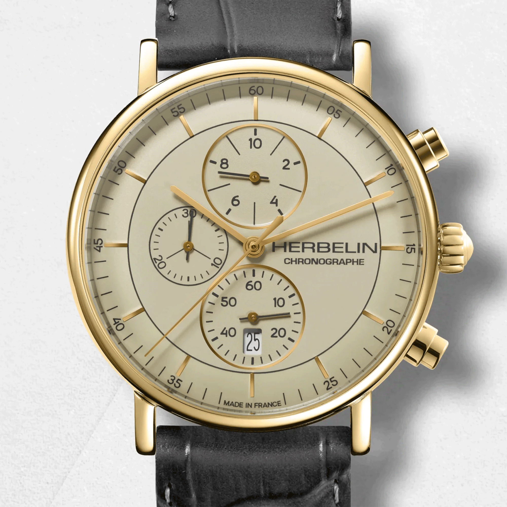 Herbelin Inspiration Chronograph quartz gold dial leather strap 40 mm