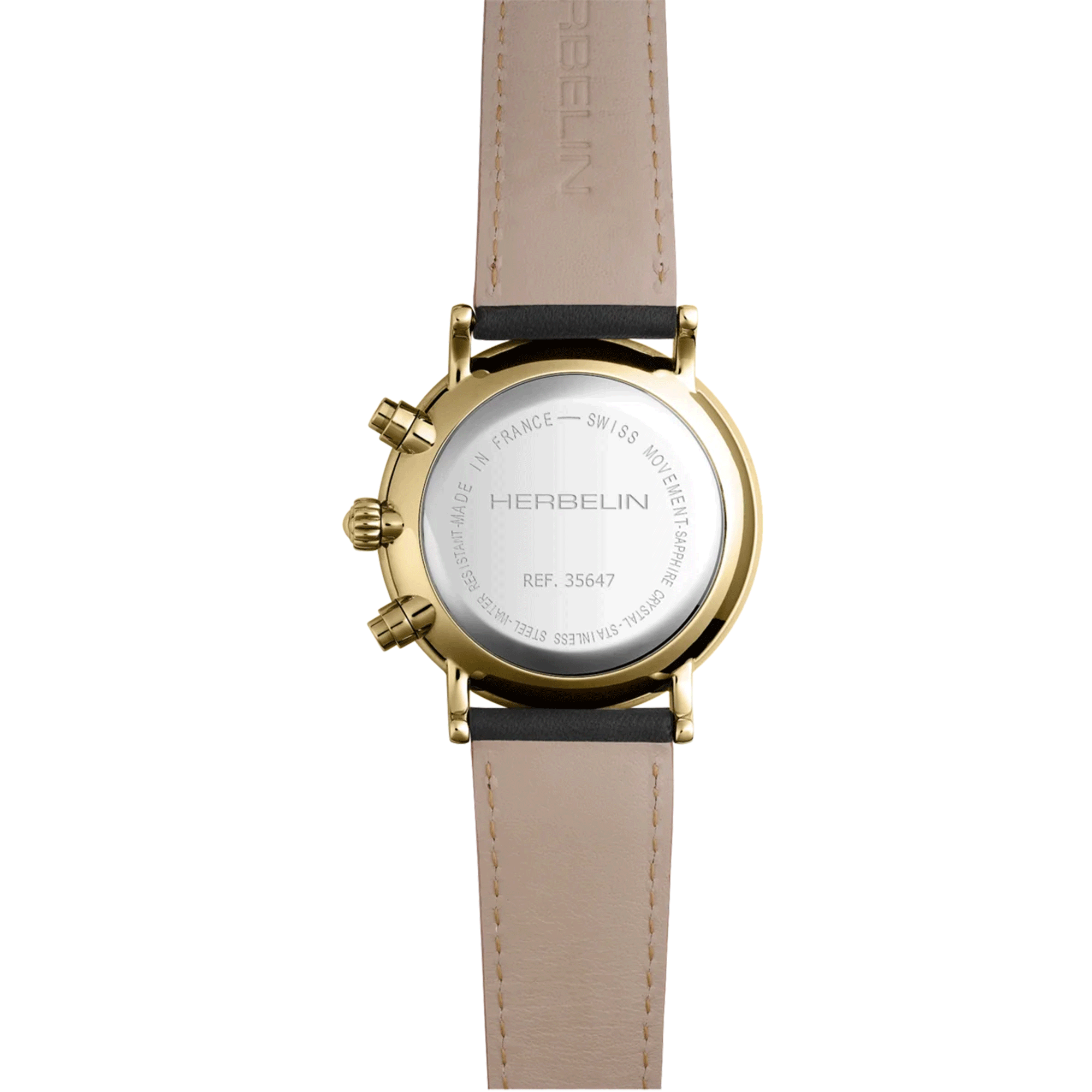 Herbelin Inspiration Chronograph quartz gold dial leather strap 40 mm