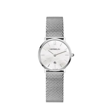 Herbelin City quartz watch white mother-of-pearl dial stainless steel bracelet 30.50 mm