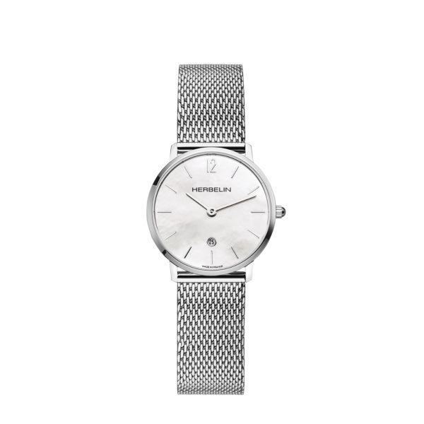 Herbelin City quartz watch white mother-of-pearl dial stainless steel bracelet 30.50 mm