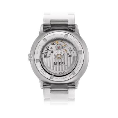 Mido Commander Gradient automatic watch black smoked skeleton dial steel bracelet 40 mm