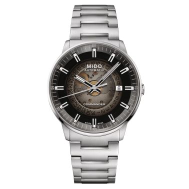 Mido Commander Gradient automatic watch black smoked skeleton dial steel bracelet 40 mm