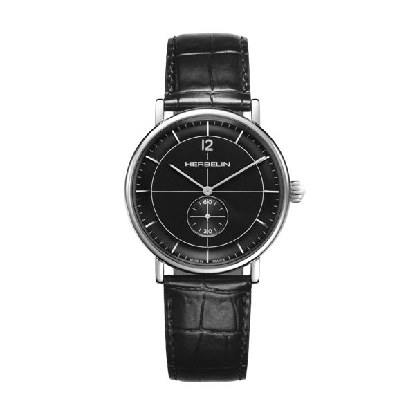 Herbelin Inspiration quartz small seconds black dial leather strap 40 mm