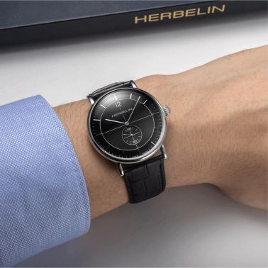 Montre Herbelin Inspiration quartz petite seconde cadran noir bracelet cuir 40 mm