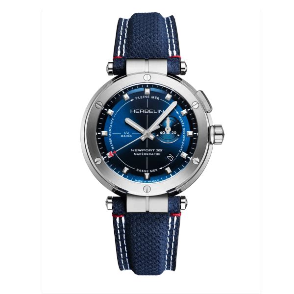 Michel Herbelin Newport Héritage Chrono quartz blue dial leather and fabric strap 42 mm