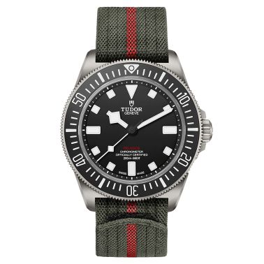 Tudor Pelagos FXD automatic watch black dial green and red fabric strap 42 mm