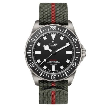 Tudor Pelagos FXD automatic watch black dial green and red fabric strap 42 mm