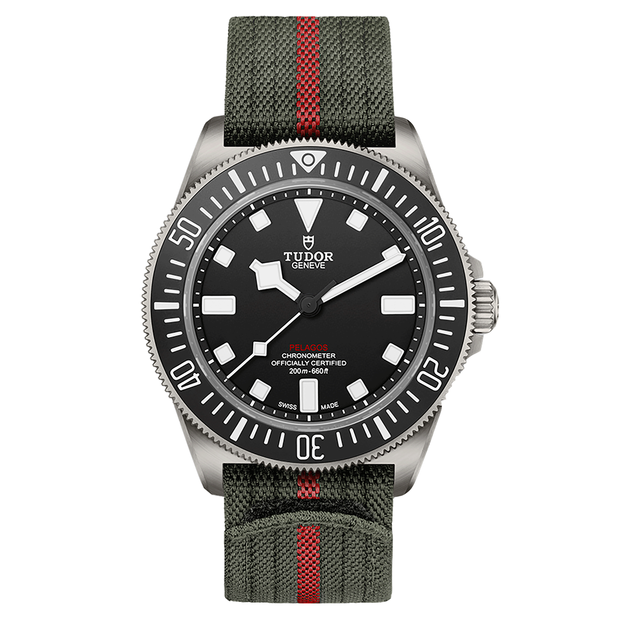 Montre Tudor Pelagos FXD automatique cadran noir bracelet tissu vert et rouge 42 mm