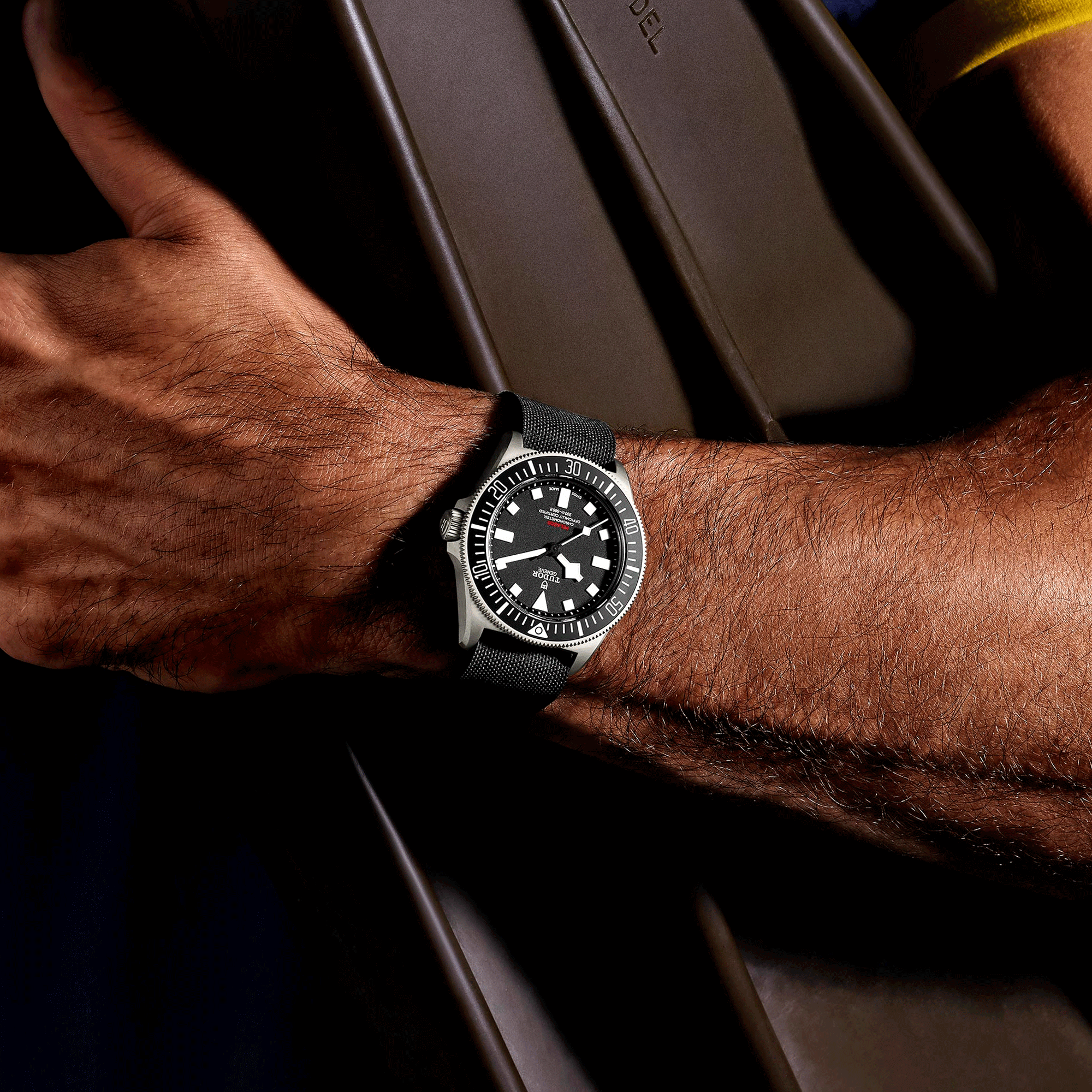 Tudor Pelagos FXD automatic watch black dial green and red fabric strap 42 mm