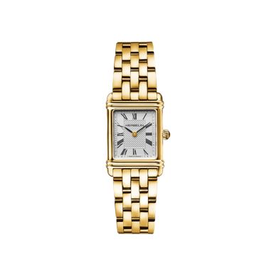Michel Herbelin Art Deco quartz watch silver dial index Roman numerals steel bracelet PVD yellow gold 20,30 x 24,40 mm