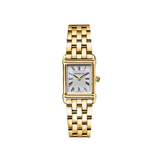 Michel Herbelin Art Deco quartz watch silver dial index Roman numerals steel bracelet PVD yellow gold 20,30 x 24,40 mm