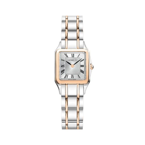 Montre Michel Herbelin Luna quartz cadran argenté bracelet bicolore 24 mm