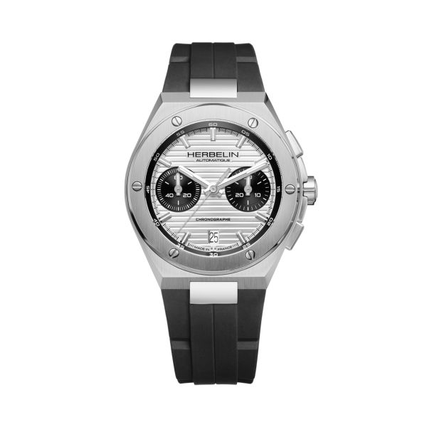 Herbelin Cap Camarat Chronograph Automatic silver dial rubber strap 42 mm