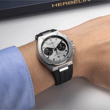 Herbelin Cap Camarat Chronograph Automatic silver dial rubber strap 42 mm