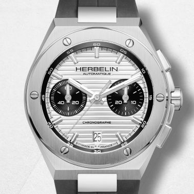 Herbelin Cap Camarat Chronograph Automatic silver dial rubber strap 42 mm