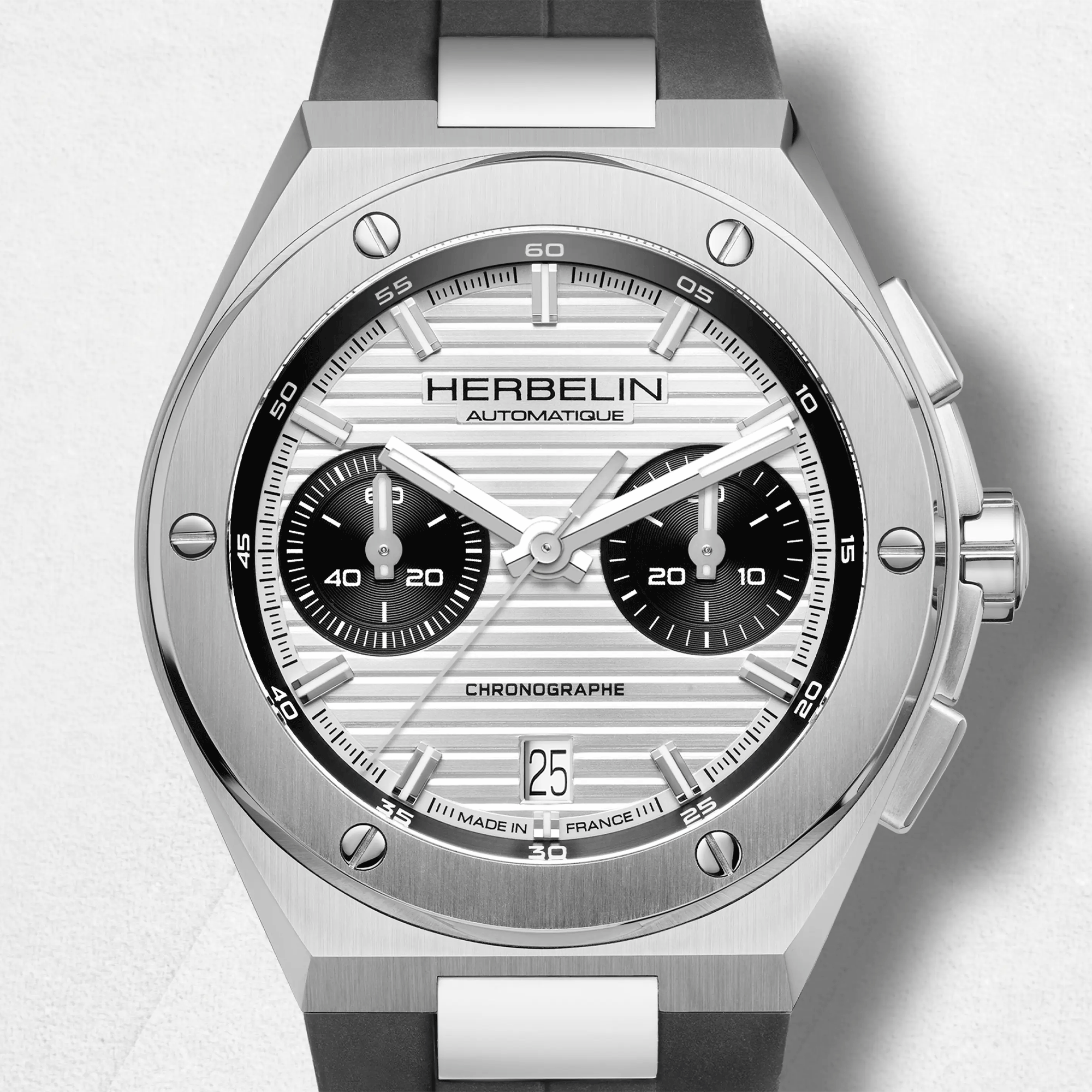 Herbelin Cap Camarat Chronograph Automatic silver dial rubber strap 42 mm