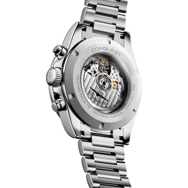 Longines Conquest Chronograph 2023 automatic watch silver dial steel bracelet 42 mm