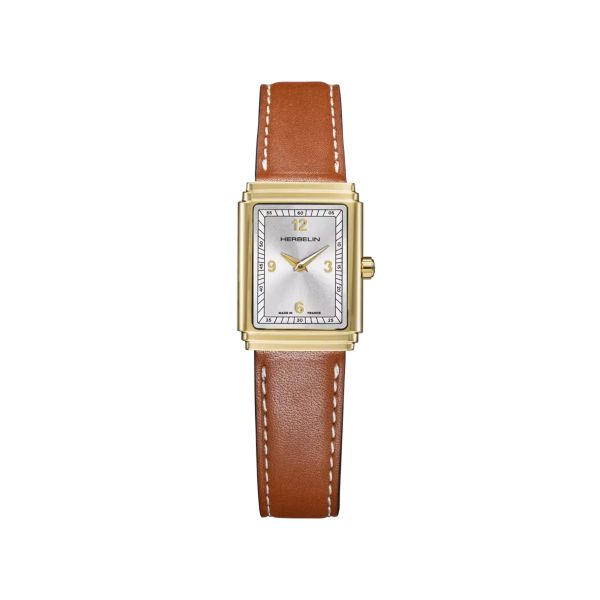 Herbelin Art Déco silver dial leather strap 29,5 x 22 mm