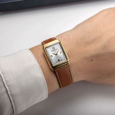 Montre Herbelin Art Déco quartz cadran argenté bracelet cuir 29,5 x 22 mm