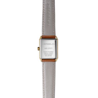 Montre Herbelin Art Déco quartz cadran argenté bracelet cuir 29,5 x 22 mm