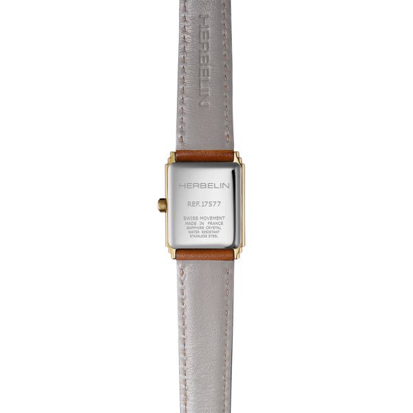 Montre Herbelin Art Déco quartz cadran argenté bracelet cuir 29,5 x 22 mm