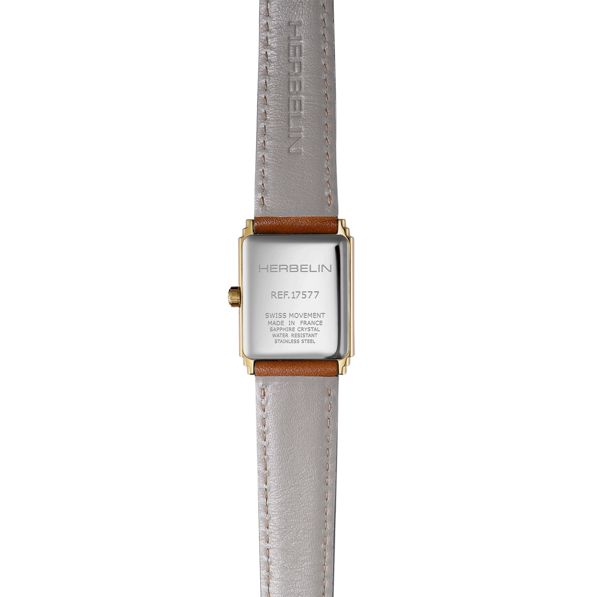 Montre Herbelin Art Déco quartz cadran argenté bracelet cuir 29,5 x 22 mm