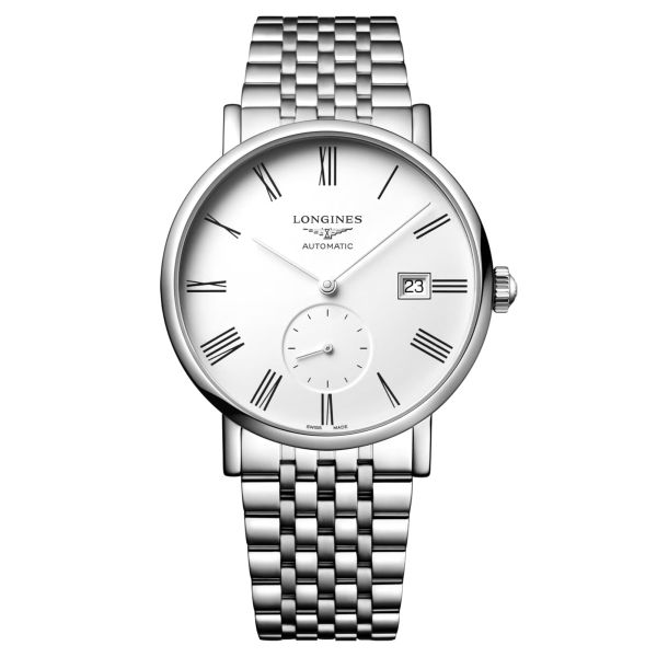 Montre Longines Elegance automatique cadran blanc bracelet acier 39 mm