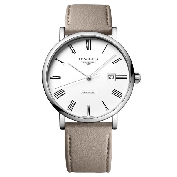 Montre Longines Elegance automatique cadran blanc bracelet cuir beige 41 mm L4.911.4.11.0