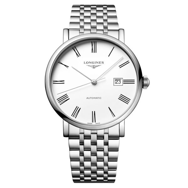 Montre Longines Elegance automatique cadran blanc bracelet acier 41 mm