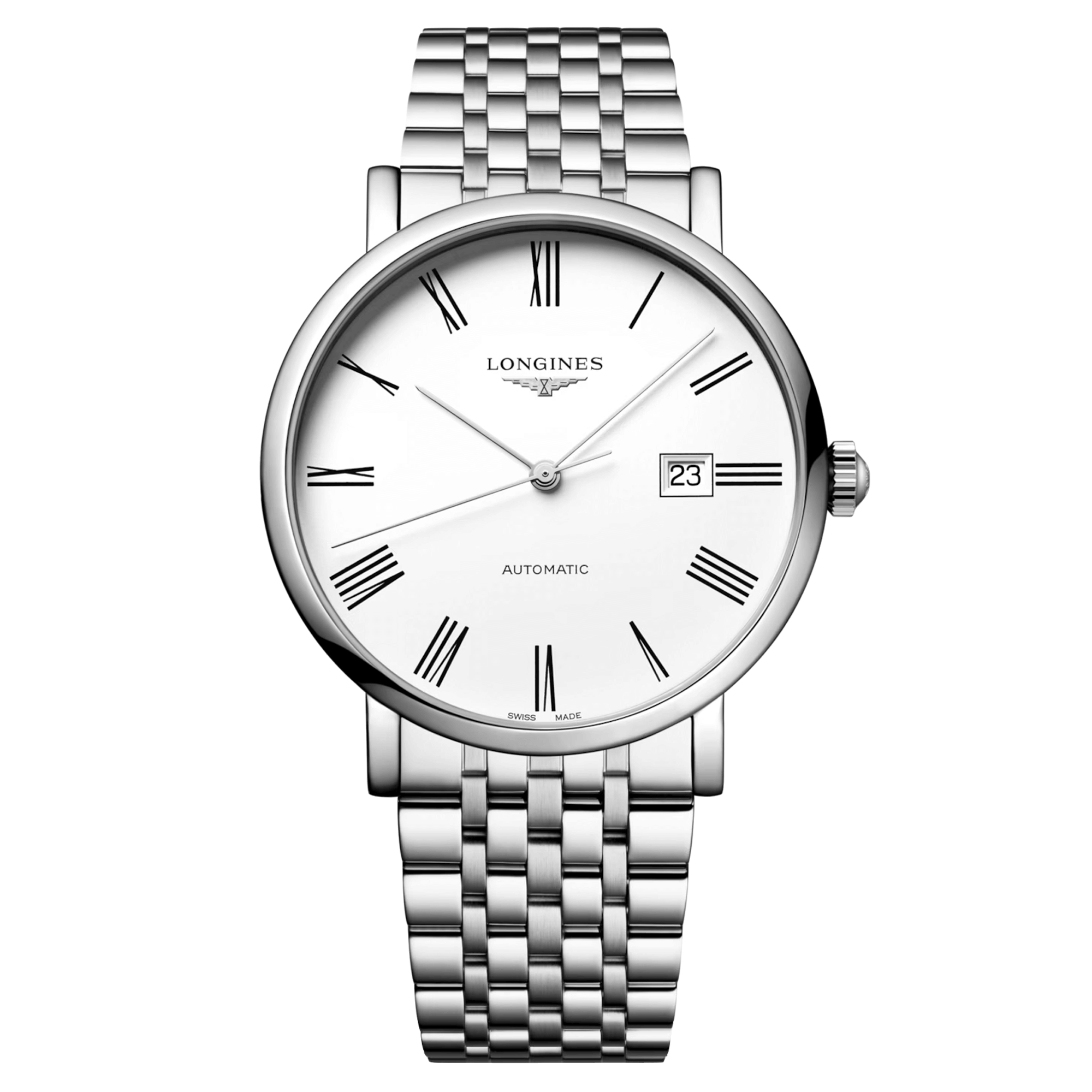 Montre Longines Elegance automatique cadran blanc bracelet acier 41 mm