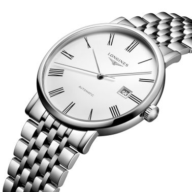 Montre Longines Elegance automatique cadran blanc bracelet acier 41 mm