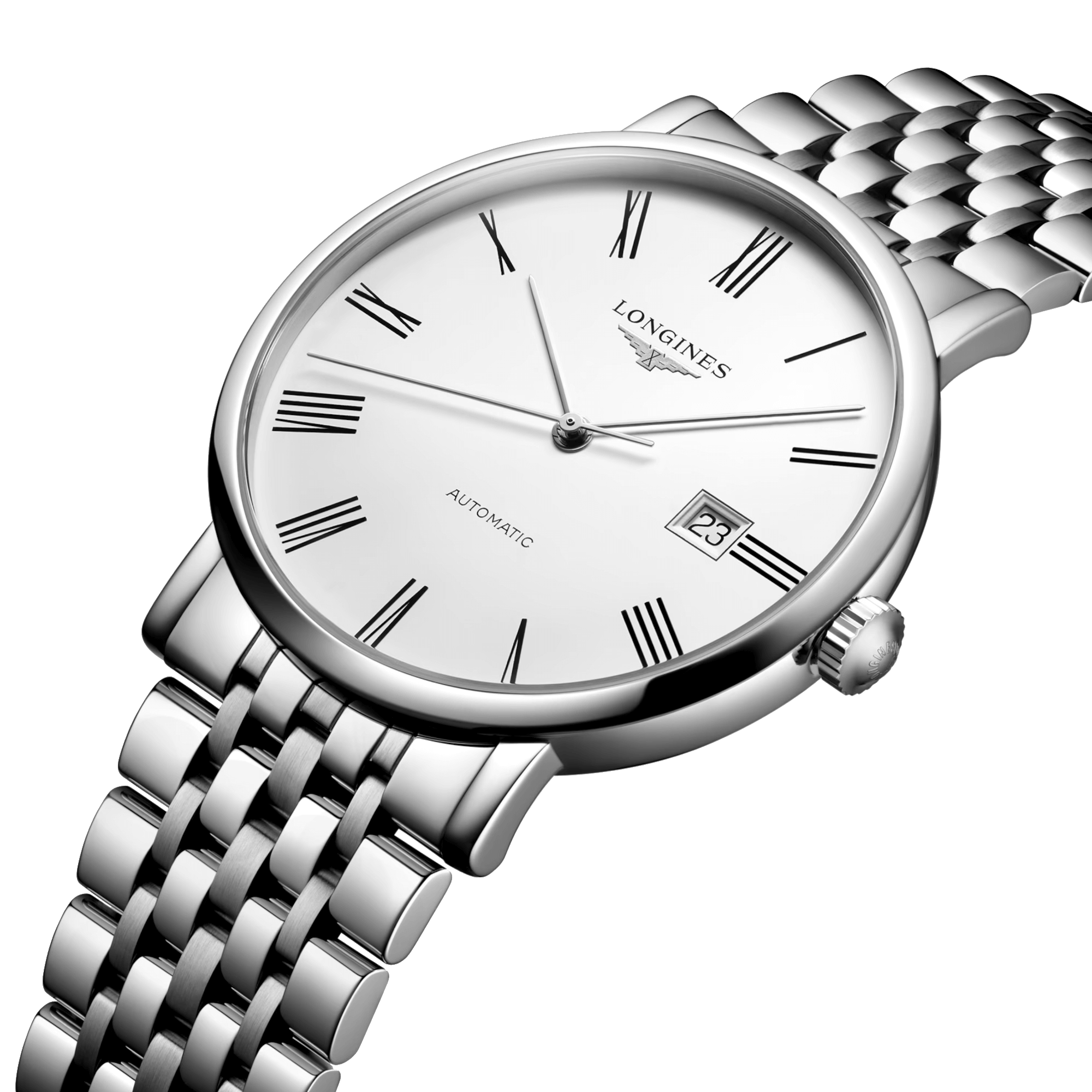 Montre Longines Elegance automatique cadran blanc bracelet acier 41 mm